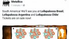 Por error, Metallica confirmó que estará en Lollapalooza Chile