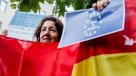 Protesta contra la declaración unilateral de independencia de Cataluña en Bruselas