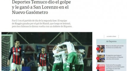 Las portadas de los medios argentinos tras la "estocada" que Temuco le propinó a San Lorenzo