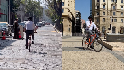  Día Nacional Sin Auto: Boric llegó a La Moneda en bicicleta y saludó a niños que lo esperaban  
