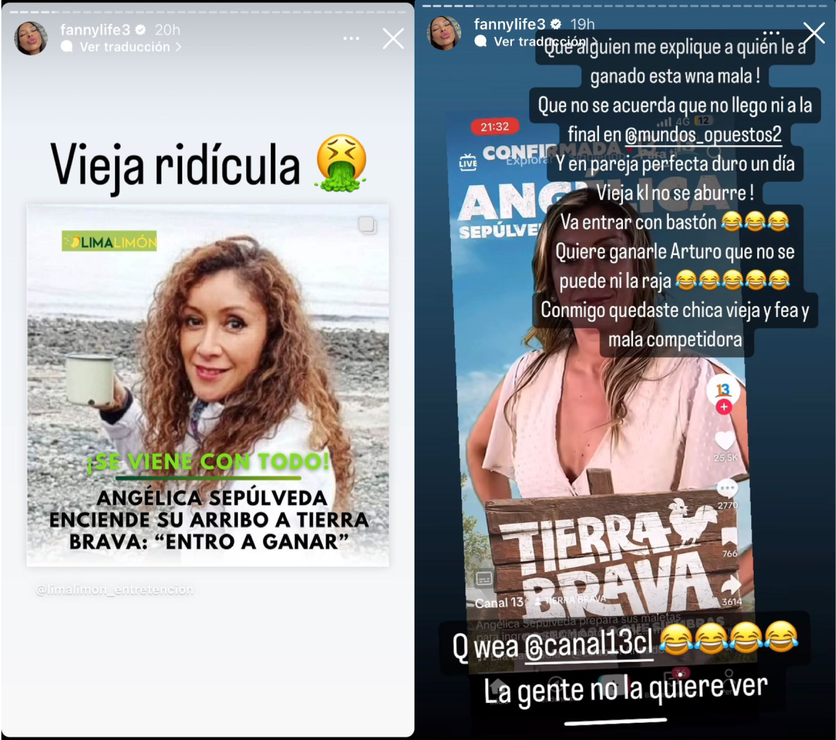 Fanny Cuevas arremetió en Instagram contra Angélica Sepúlveda