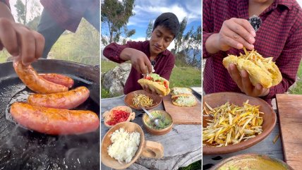   Con longaniza, papas fritas y queso: Peruano aceptó reto de hacer un completo chileno 