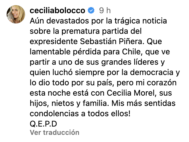 Cecilia Bolocco despide a Piñera