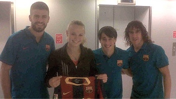 Caroline Wozniacki visitó al plantel de FC Barcelona en Copenhague