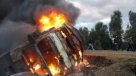 Así quedó el bus de Carabineros quemado en Aysén