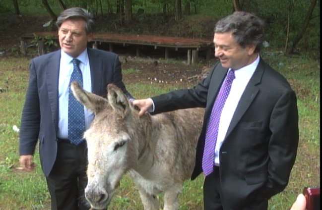 Parlamentarios Lorenzini y Coloma resolvieron salomónicamente su apuesta con un burro