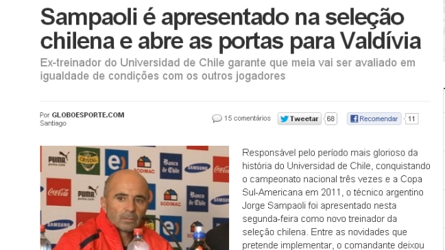 Prensa sudamericana destacó la llegada de Jorge Sampaoli a la selección chilena