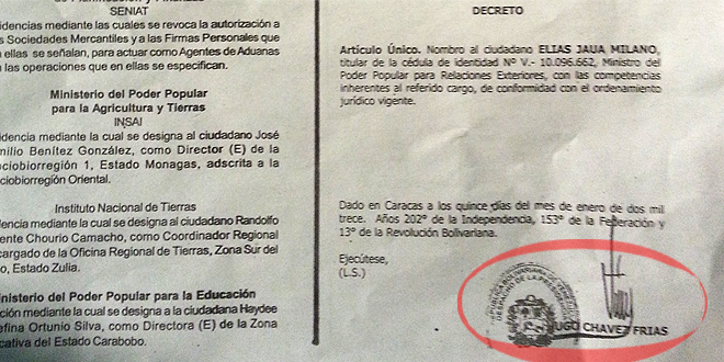 Gobierno mostró decreto firmado por Chávez donde designa a nuevo canciller venezolano