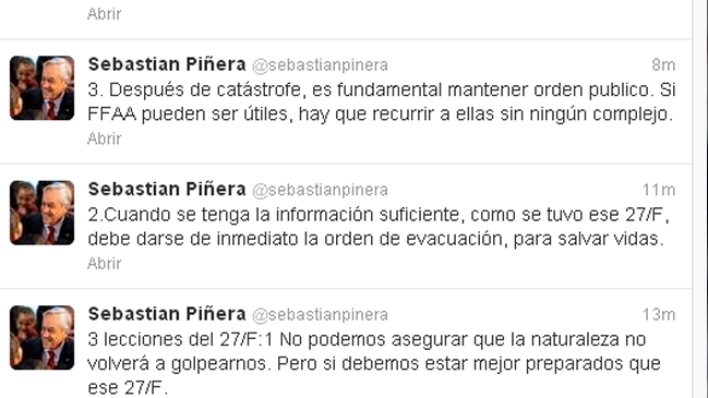 Piñera y 27-F: Se tuvo información suficiente para salvar vidas