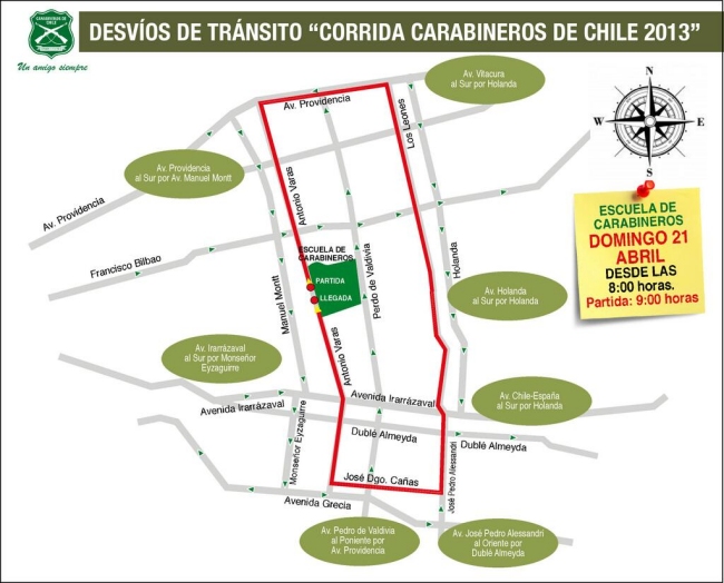Carabineros anunció desvíos en Santiago por corrida de aniversario