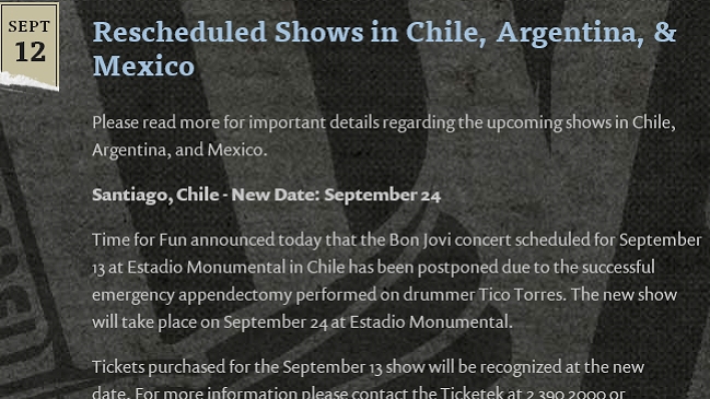 Show de Bon Jovi tiene nueva fecha