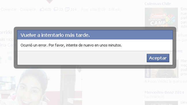 Facebook arroja errores al momento de actualizar estados