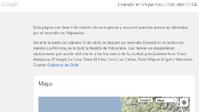 Google habilitó página con información sobre el incendio en Valparaíso