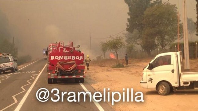 Incendio forestal en Melipilla: Una persona en riesgo vital y varias casas afectadas