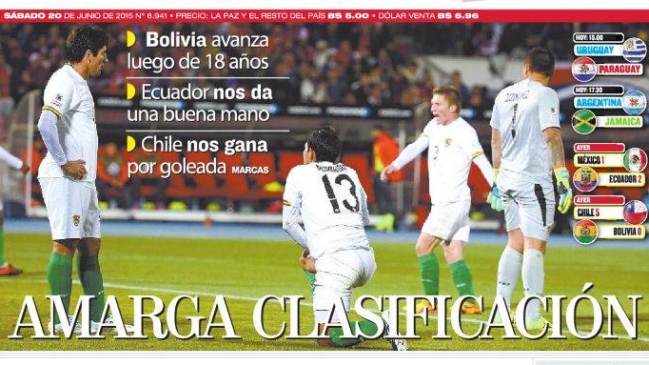 Prensa boliviana tras caída ante Chile: 