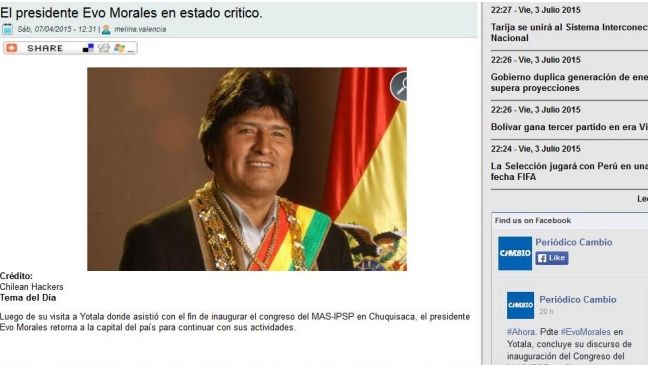Hackers chilenos atacaron sitio web de periódico oficial boliviano