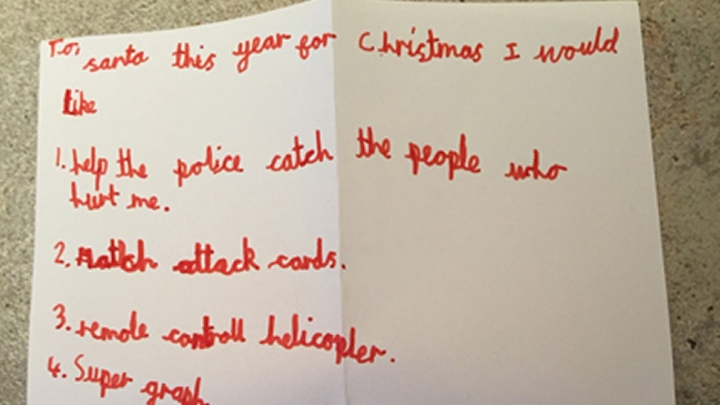 Niño le pidió al Viejo Pascuero que lo ayude encontrar a quienes le dispararon