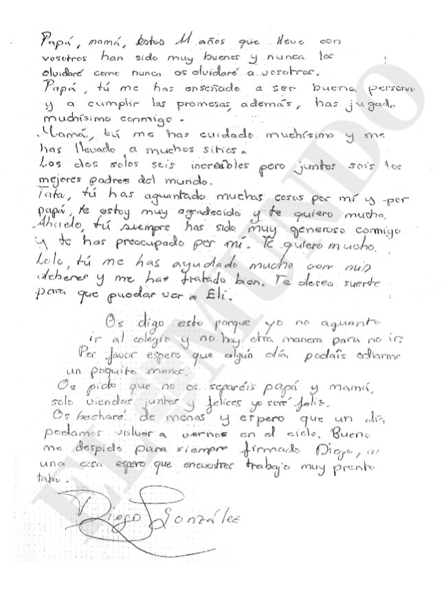Dramática carta de niño de 11 años que se suicidó: "No 