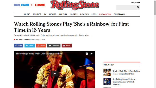 Medios internacionales destacan actuación de The Rolling Stones en Chile