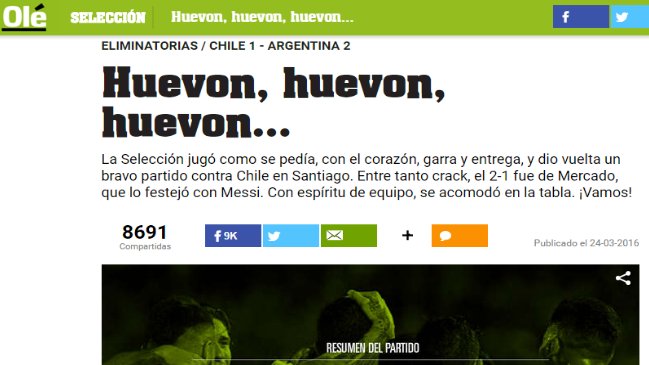 La sarcástica reacción de la prensa argentina luego del triunfo ante Chile
