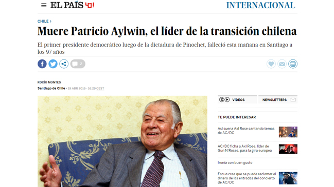 Medios internacionales reaccionan a la muerte de Patricio Aylwin
