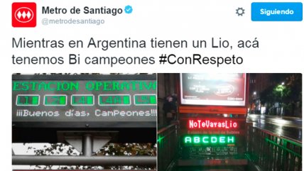 Metro de Santiago saluda a los campeones de América