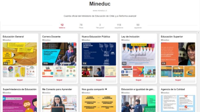 Mineduc difunde la reforma educacional por Pinterest