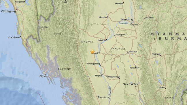 Terremoto de 6,8 grados de magnitud sacudió Birmania