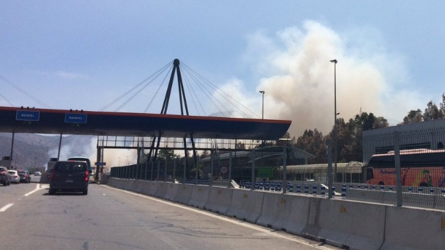 Incendio forestal se registra en el peaje Lo Prado en Pudahuel