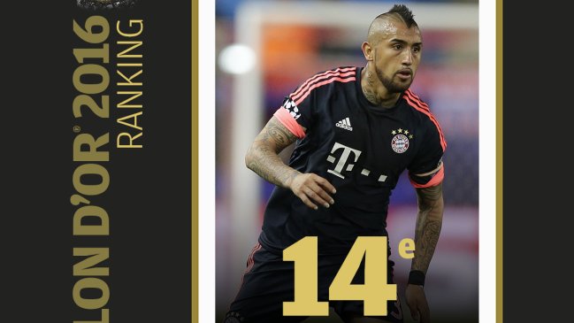 Arturo Vidal obtuvo el 14° puesto en el listado del Balón de Oro 2016 de France Football