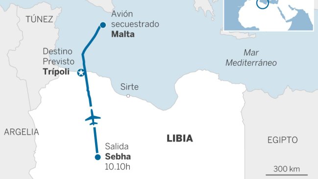 Avión secuestrado con 118 personas a bordo aterrizó en Malta