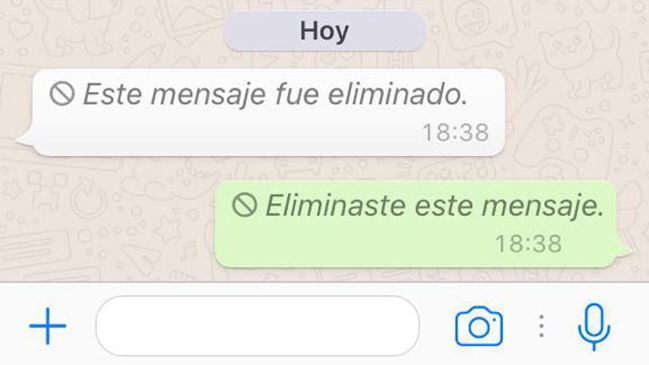 Whatsapp habilitó la función de eliminar mensajes enviados