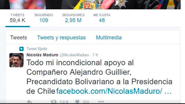 El falso tuit de Maduro en apoyo a Guillier que se replica en redes sociales