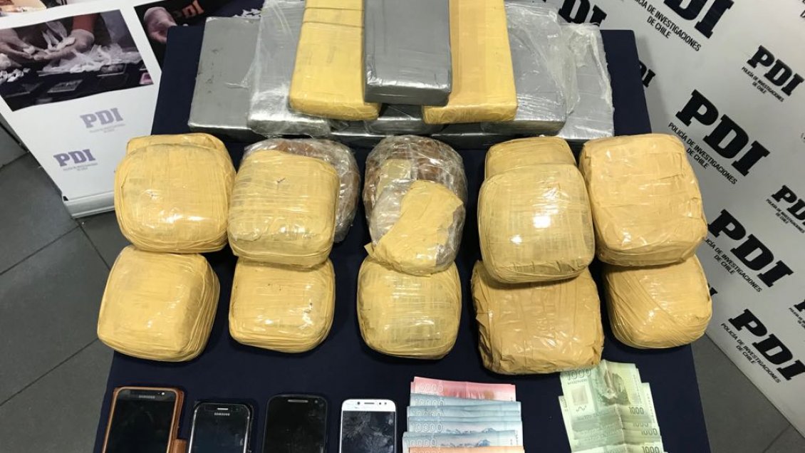 Arica: PDI detuvo a dos sujetos que intentaron ingresar más de 25 kilos de droga a Chile