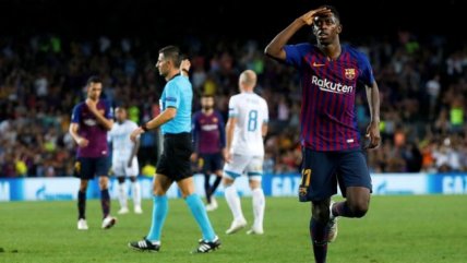   La certera definición de Dembelé en el categórico triunfo de Barcelona sobre PSV en Champions 