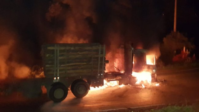 Camión forestal fue quemado en Contulmo en protesta al Plan Araucanía