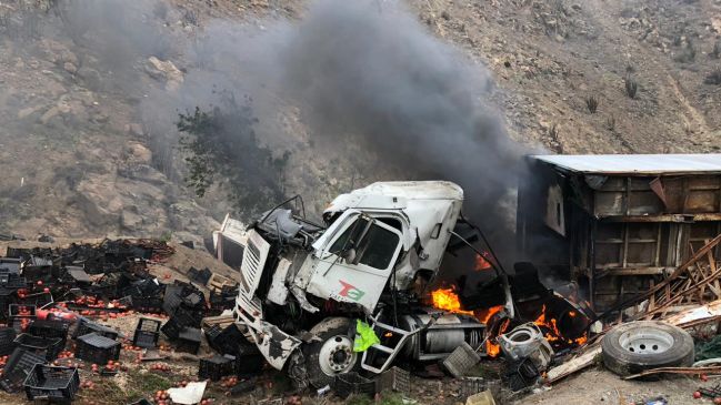 Antofagasta: Camión se incendió por completo y chofer quedó con lesiones leves