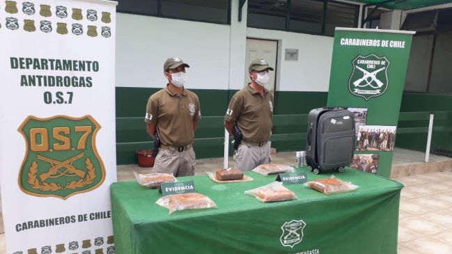 OS-7 de Carabineros detectó maleta con seis kilos de marihuana Cripy en Antofagasta