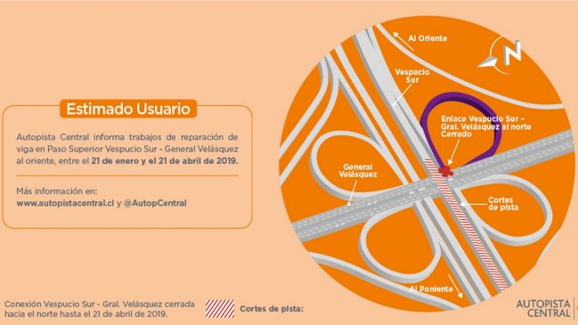 Obras obligarán a cierre nocturno en Vespucio Sur por tres meses