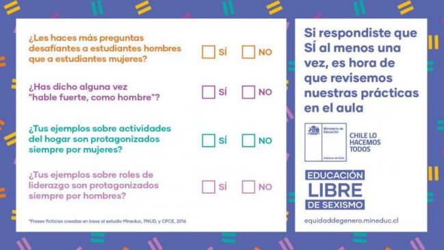 Gobierno lanzó campaña contra el sexismo en los colegios