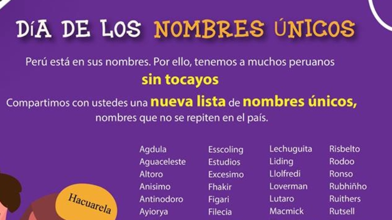 Revelan los nombres más singulares y únicos de Perú