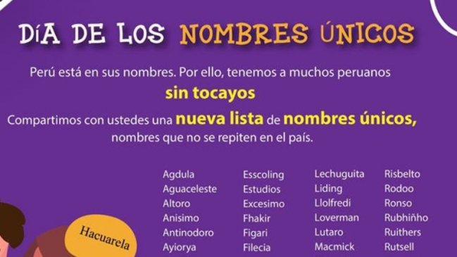 Revelan los nombres más singulares y únicos de Perú