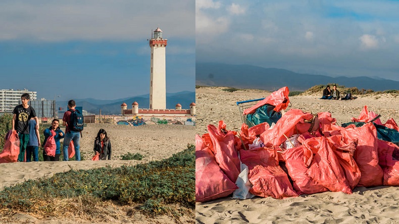 Lo bueno se copia: Estudiantes de La Serena recibieron a mechones recogiendo basura