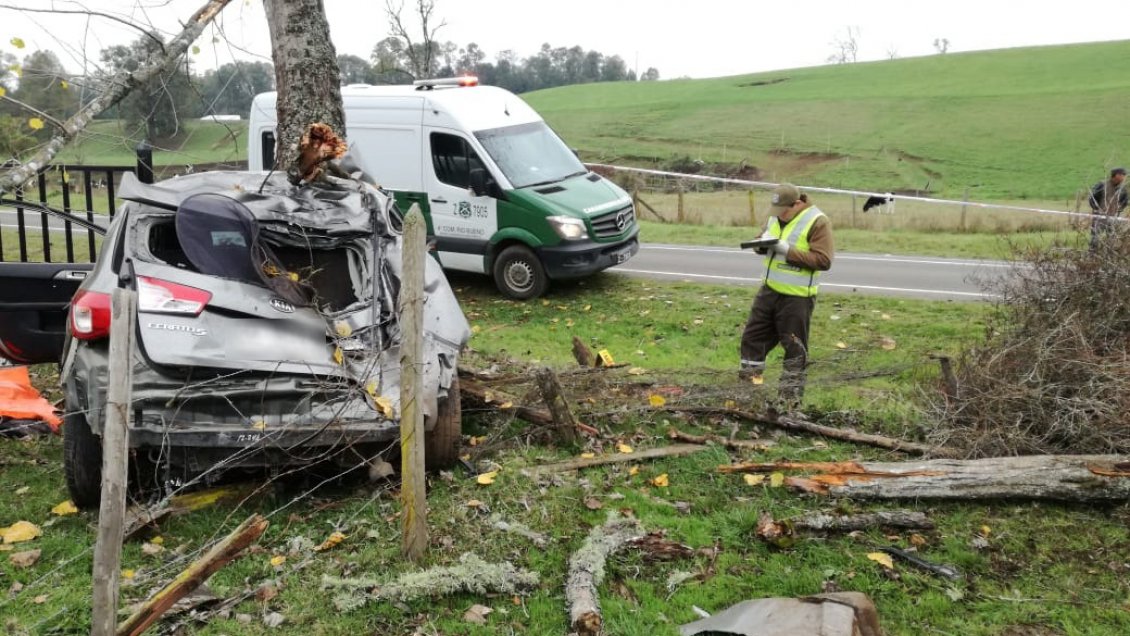Dos fallecidos tras choque de vehículo contra un árbol en la Región de Los Ríos