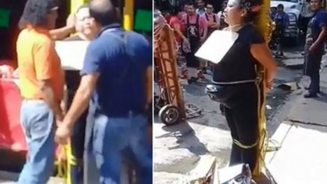 Mujer acusada de robar fue amarrada a un poste y la intentaron quemar viva en México