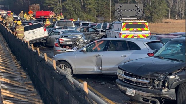 Al menos 35 lesionados en choque de 63 vehículos por hielo y niebla en EEUU