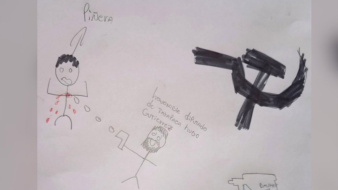 Hugo Gutiérrez publicó, como gracia, un supuesto dibujo infantil de él disparándole a Piñera