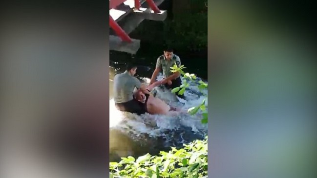 Con cuerdas debieron rescatar a adulto mayor que cayó al estero Quilque en Los Ángeles