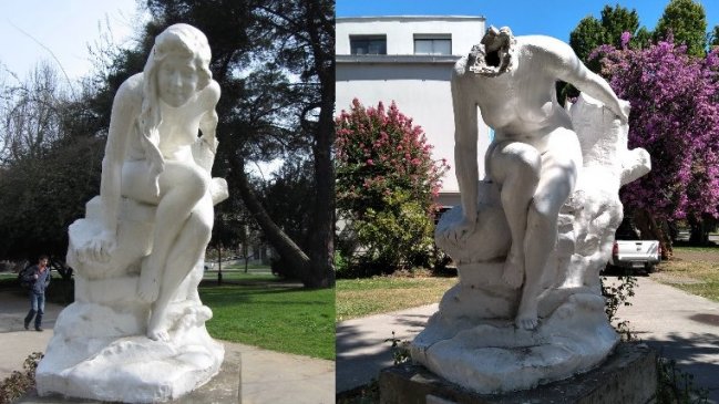 Vándalos decapitaron escultura patrimonial y robaron reactivos químicos en la UdeC