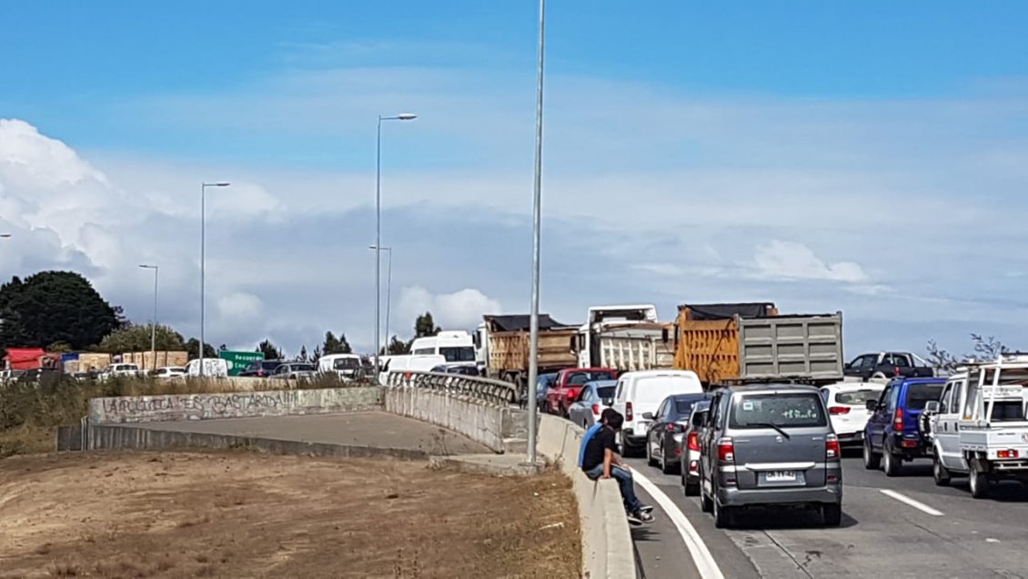 Volcamiento de camión con jibias provoca un taco kilométrico en Concepción